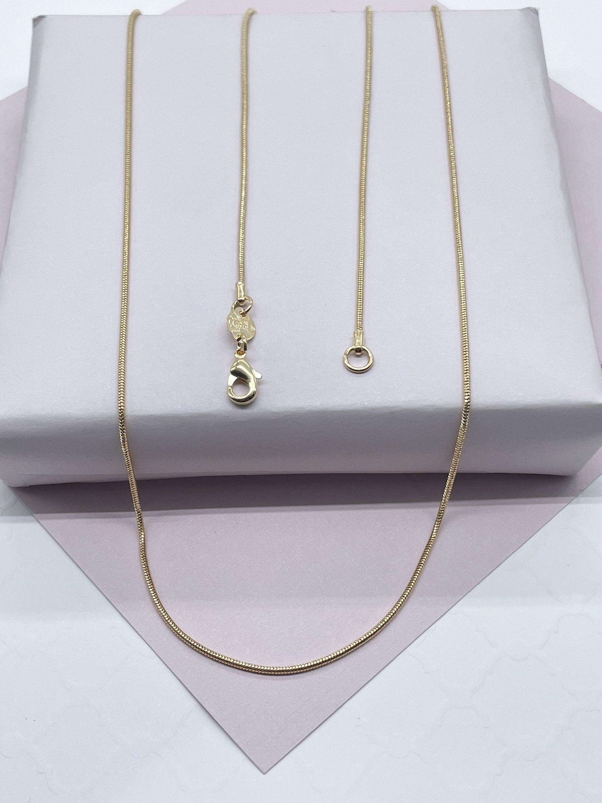18k Gold Filled 1mm Round Snake Textured Chain Available In Sizes 16”, 18”, 20”, Cola de Raton Supplies