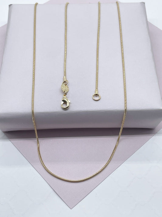 18k Gold Filled 1mm Round Snake Textured Chain Available In Sizes 16”, 18”, 20”, Cola de Raton Supplies