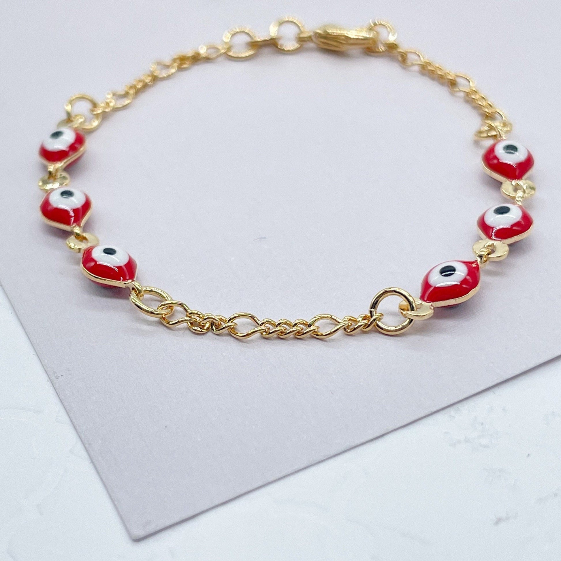 18k Gold Filled Red Evil Eye Kids Bracelet Protection
