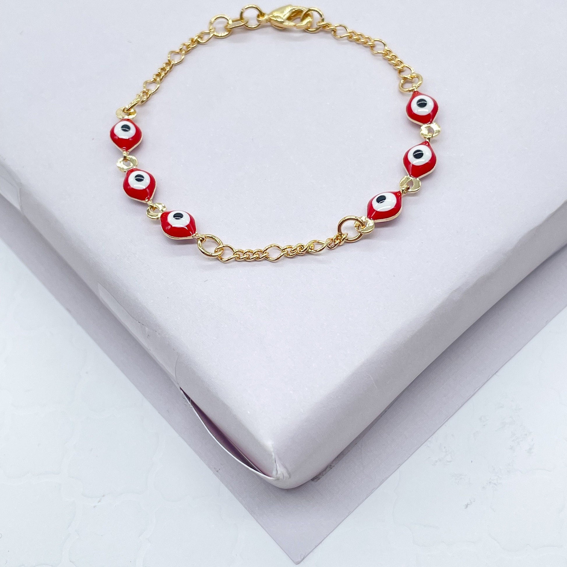 18k Gold Filled Red Evil Eye Kids Bracelet Protection