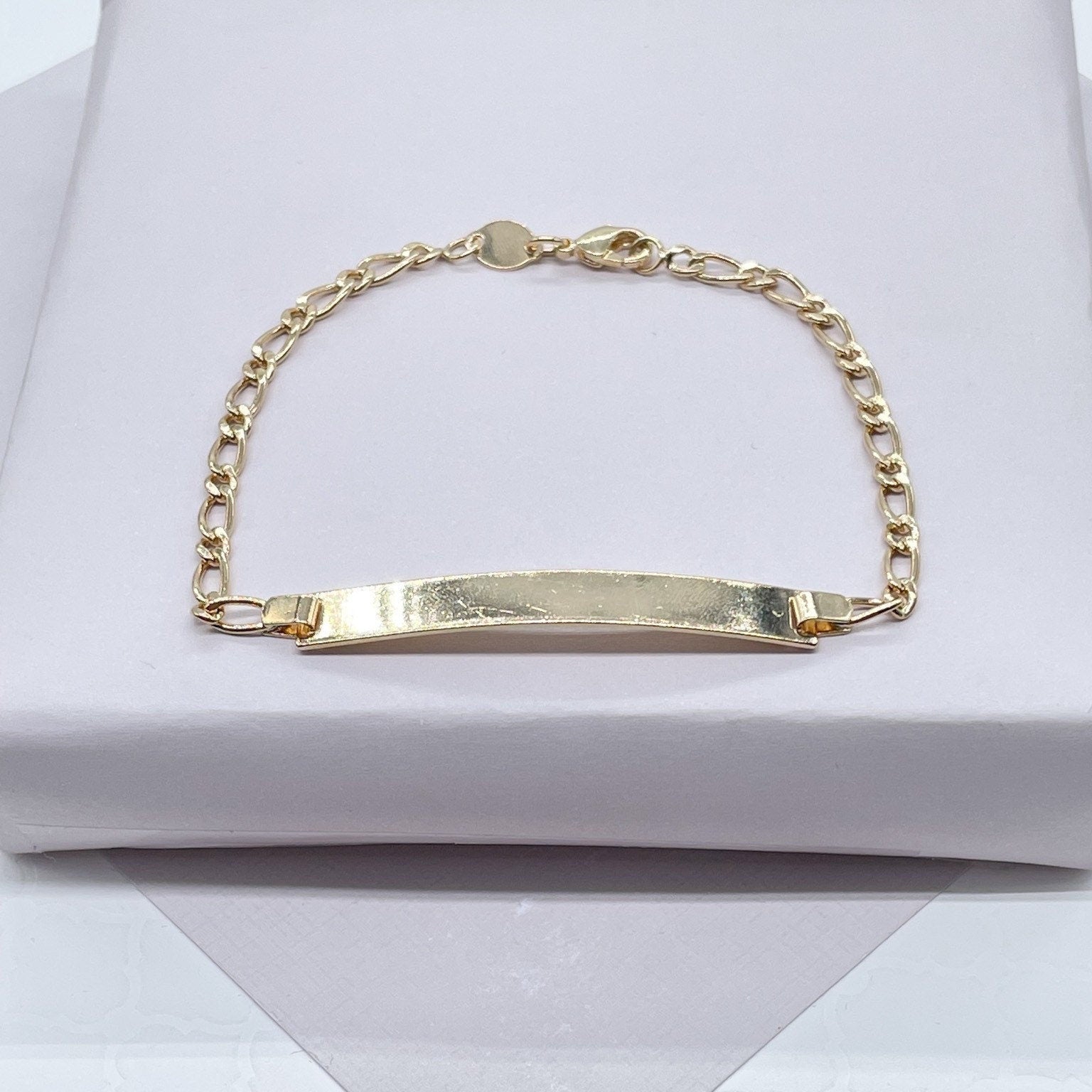 18k Gold Filled Plain ID Bracelet In A Figaro 1x1 Gold Filled Chain Jewelry
