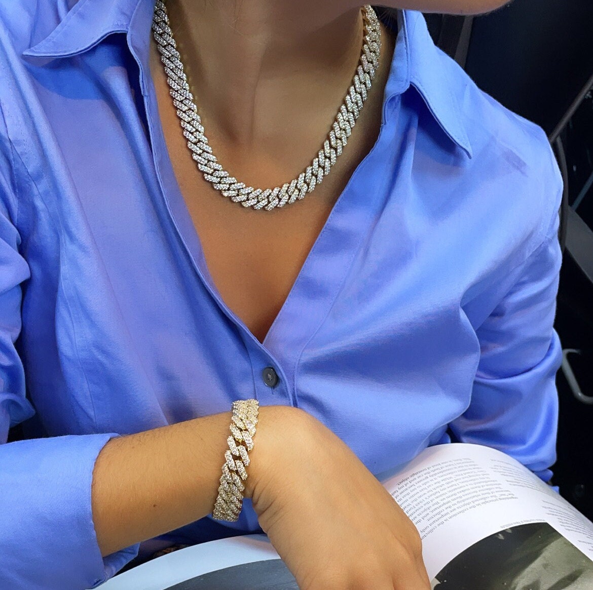 18k Gold Filled Hip Hop Luxury Micro Pave Cubic Zirconia Bling Set Miami Cuban