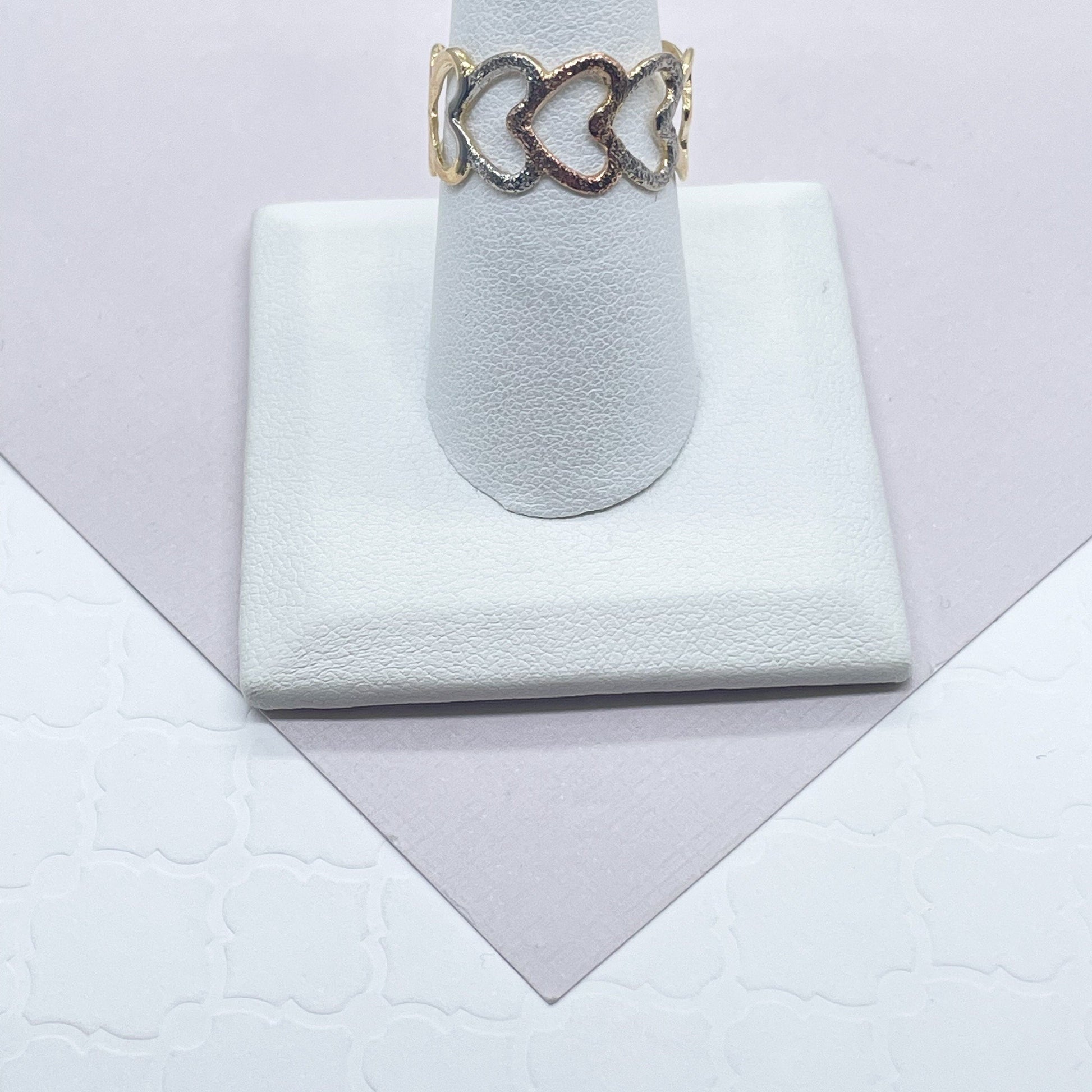 18k Gold Filled Adjustable Tri-Color Matte Heart Ring Tricolor Jewelry