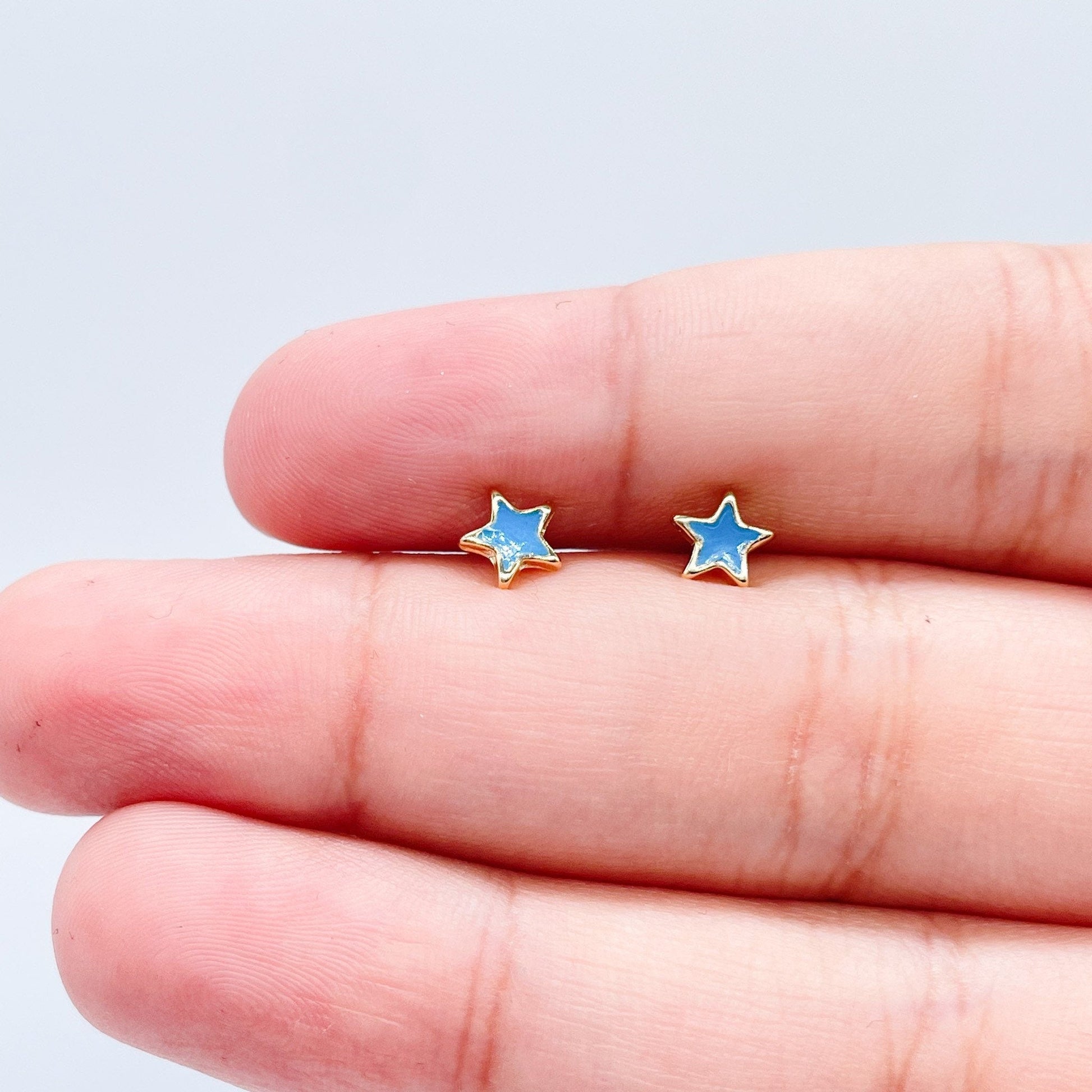 18k Gold Filled Colorful Stars Stud Earring White And Blue Patriotic Jewelry