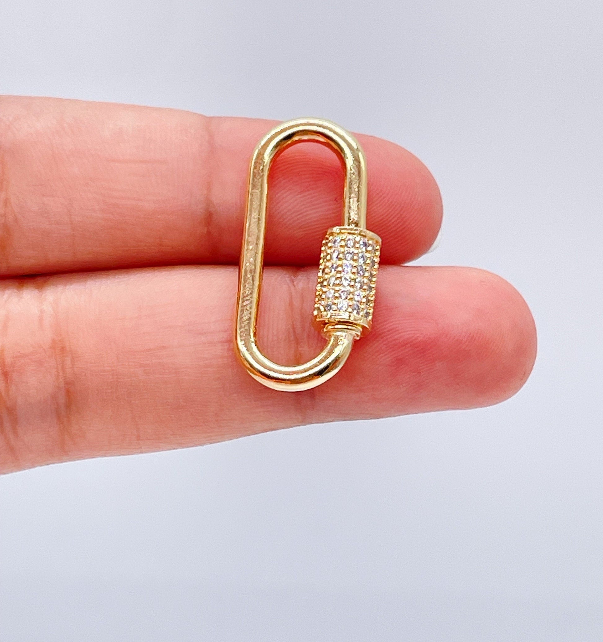 18k Gold Filled Carabiner Clasp With Closer Made of Pave Stones