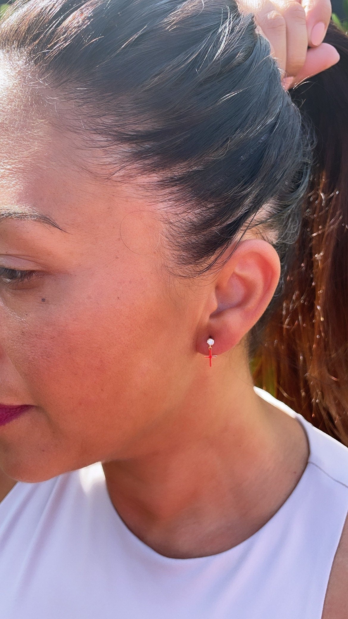 18k Gold Filled Tiny Hanging Cross with Cubic Zirconia Stud Earrings Wholesale