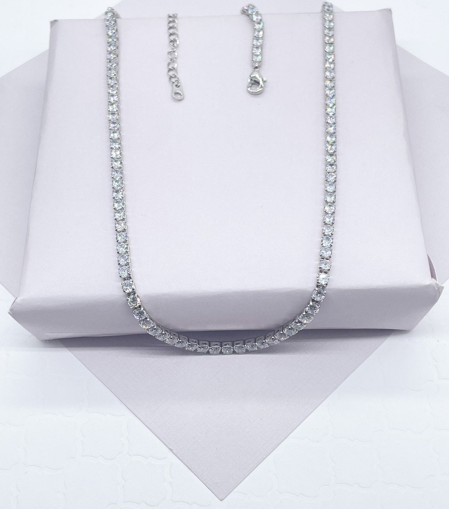 18k Gold Filled 3mm Tennis Necklace Available In Silver Cubic Zirconia Necklace Chain Jewelry