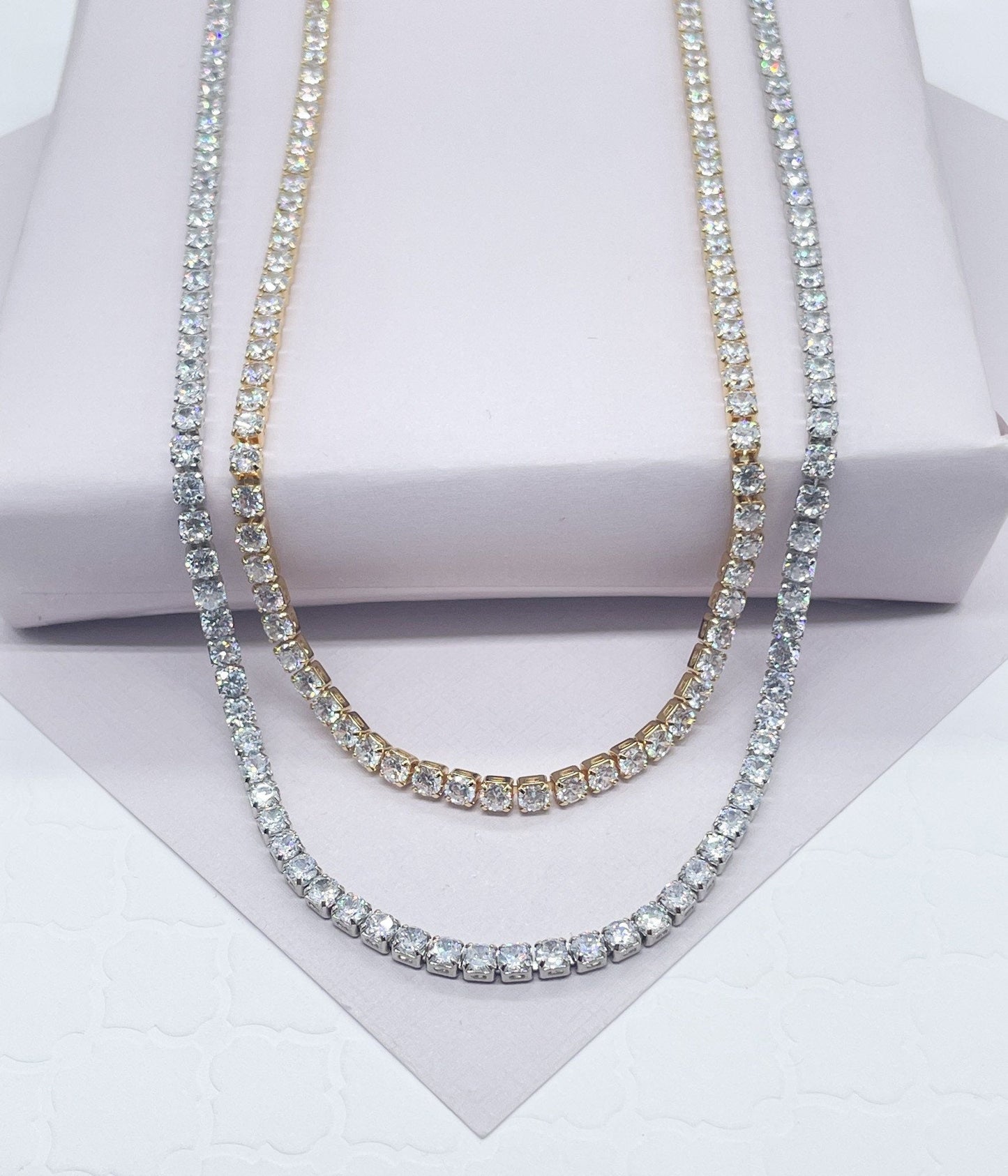 18k Gold Filled 3mm Tennis Necklace Available In Silver Cubic Zirconia Necklace Chain Jewelry
