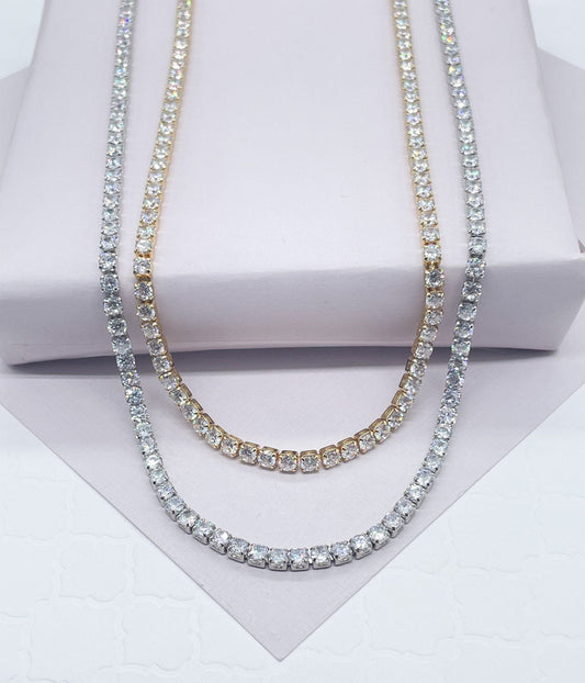18k Gold Filled 3mm Tennis Necklace Available In Silver Cubic Zirconia Necklace Chain Jewelry