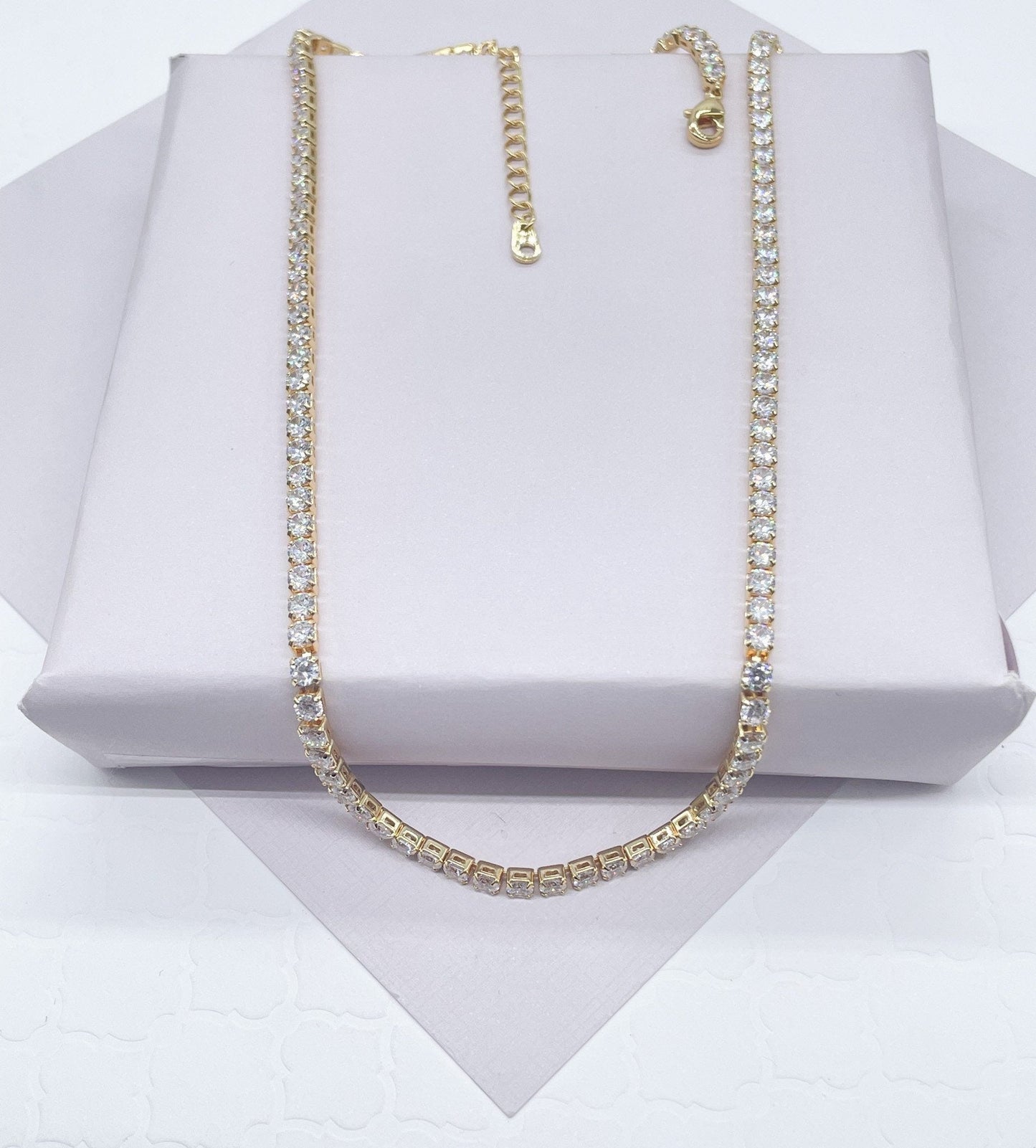 18k Gold Filled 3mm Tennis Necklace Available In Silver Cubic Zirconia Necklace Chain Jewelry