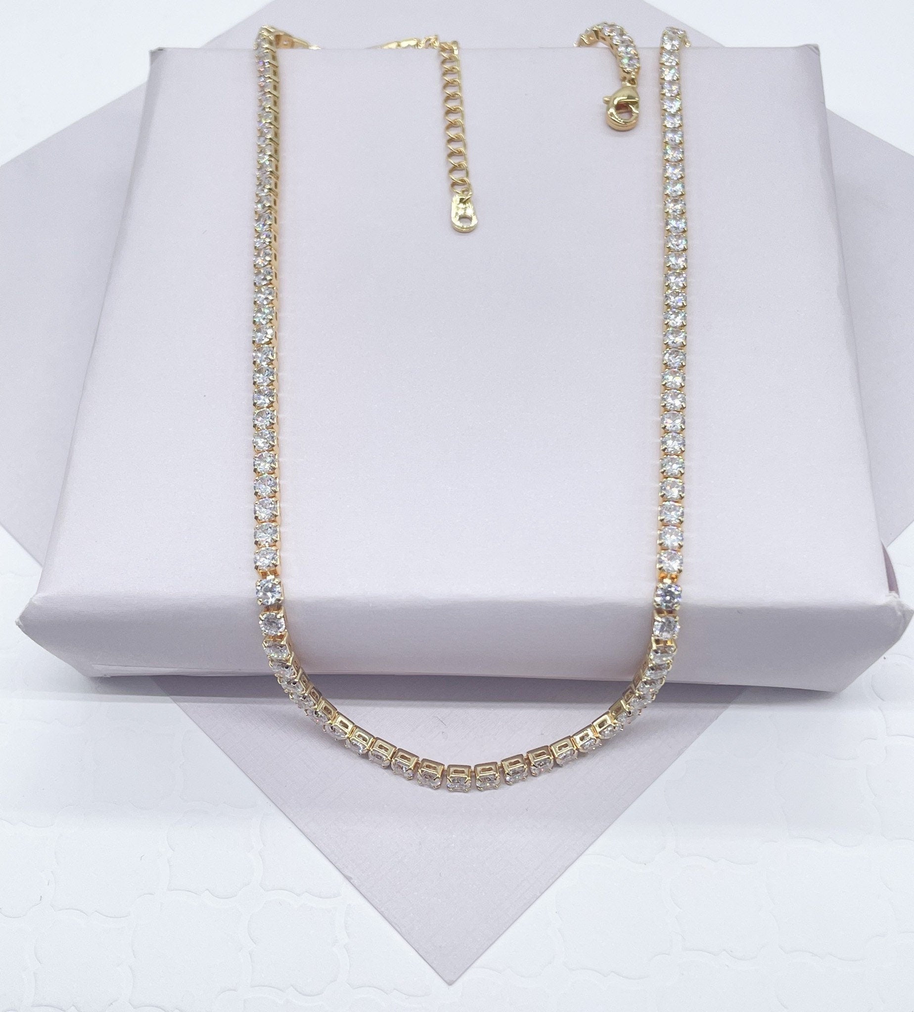 18k Gold Filled 3mm Tennis Necklace Available In Silver Cubic Zirconia Necklace Chain Jewelry