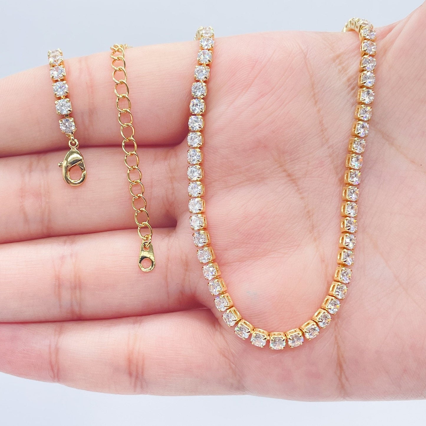 18k Gold Filled 3mm Tennis Necklace Available In Silver Cubic Zirconia Necklace Chain Jewelry