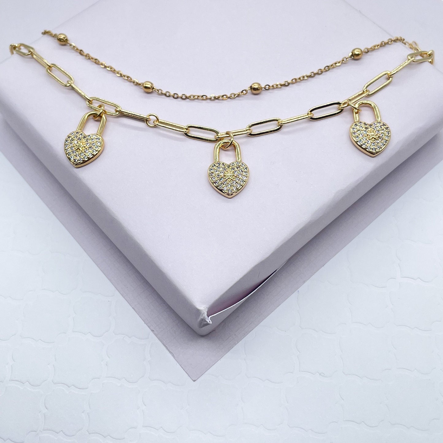 18k Gold Filled Multi-Color CZ Butterfly Charm Anklet, Owl, Elephant, Dolphin, Star, Pineapple, Heart Lock Charm Anklet, Satellite Anklet