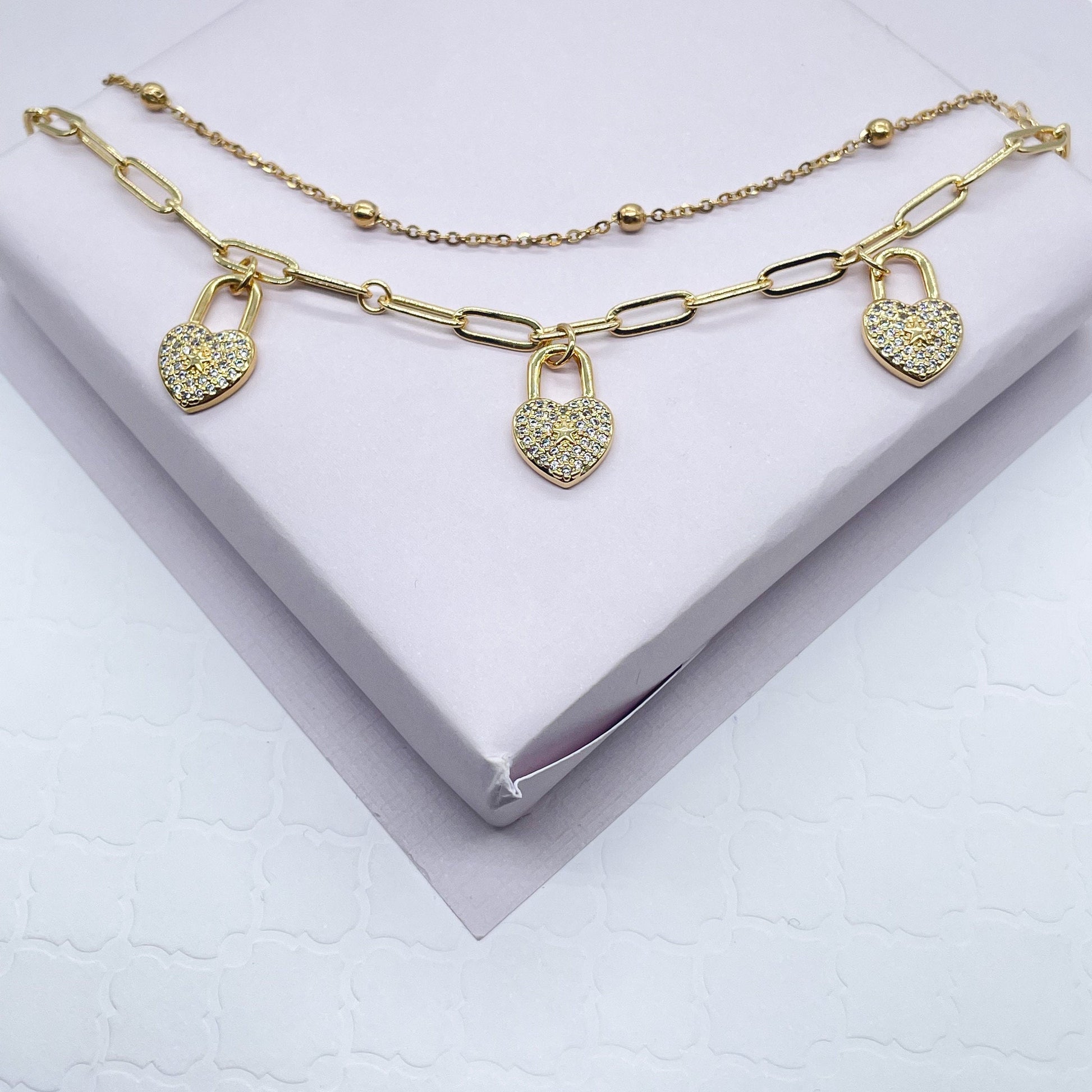 18k Gold Filled Multi-Color CZ Butterfly Charm Anklet, Owl, Elephant, Dolphin, Star, Pineapple, Heart Lock Charm Anklet, Satellite Anklet