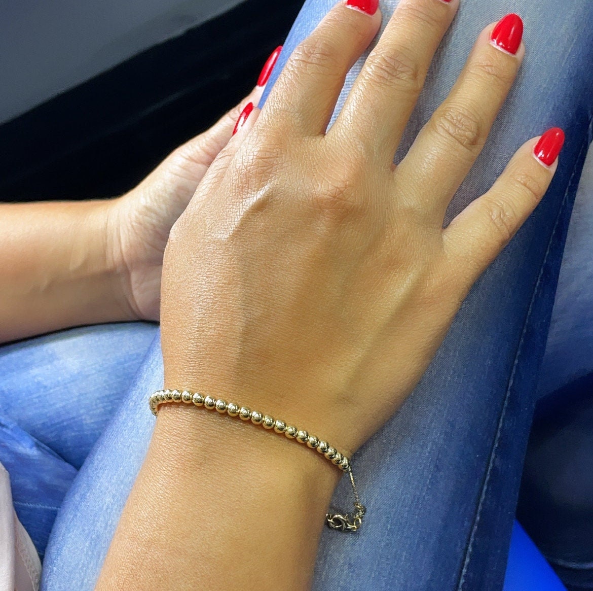 18k Gold Filled Classic 4mm Beaded Bracelet, Gold Plain Ball Bracelet,