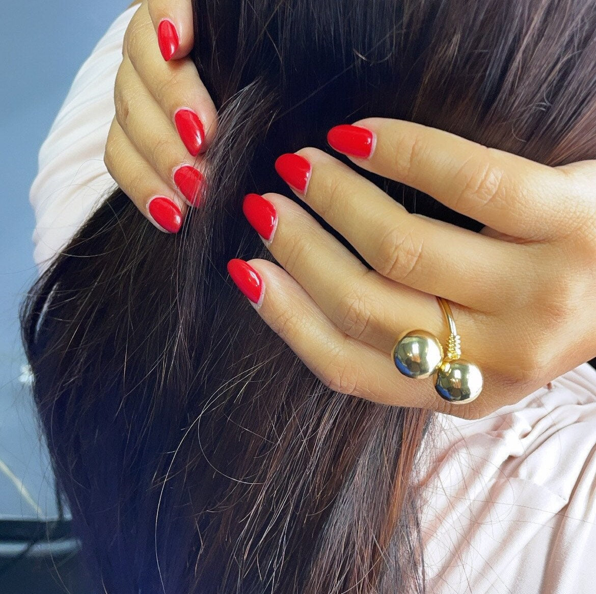 18k Gold Filled Dual Designer Plain Large Ball Adjustable Ring Wholesale Jewelry