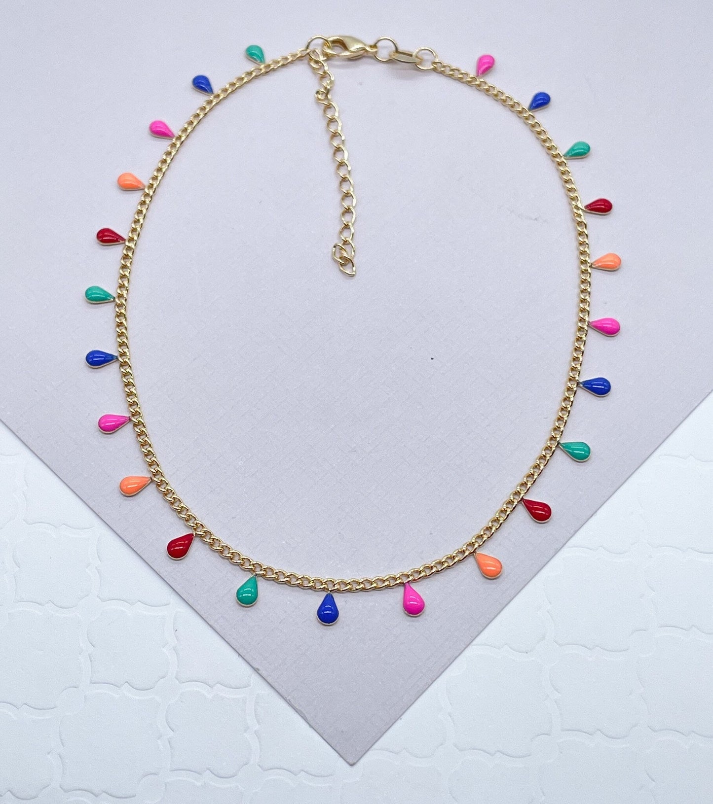 18k Gold Filled Multicolor Tiny Teardrop Charm Anklet, Colorful Jewelry, Supplies