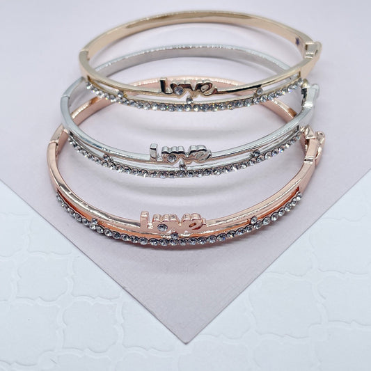 18k Gold Filled Cubic Zirconia 'Love' Bangle Bracelet