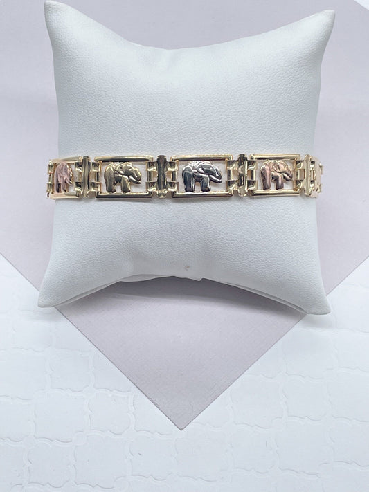 18k Gold Filled Tri-Color Flat Elephant Set, Tricolor Hallowed Necklace