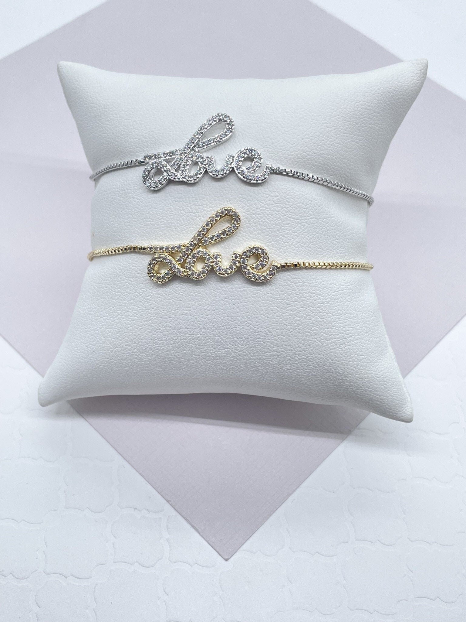 18k Gold Filled Love Bracelet: Cubic Zirconia Slider Bracelet