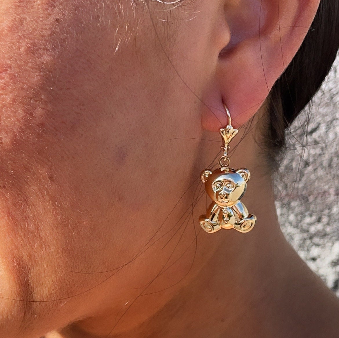 18k Gold Filled Chubby Teddy Bear Dangling Earrings Wholesale Jewelry Making
