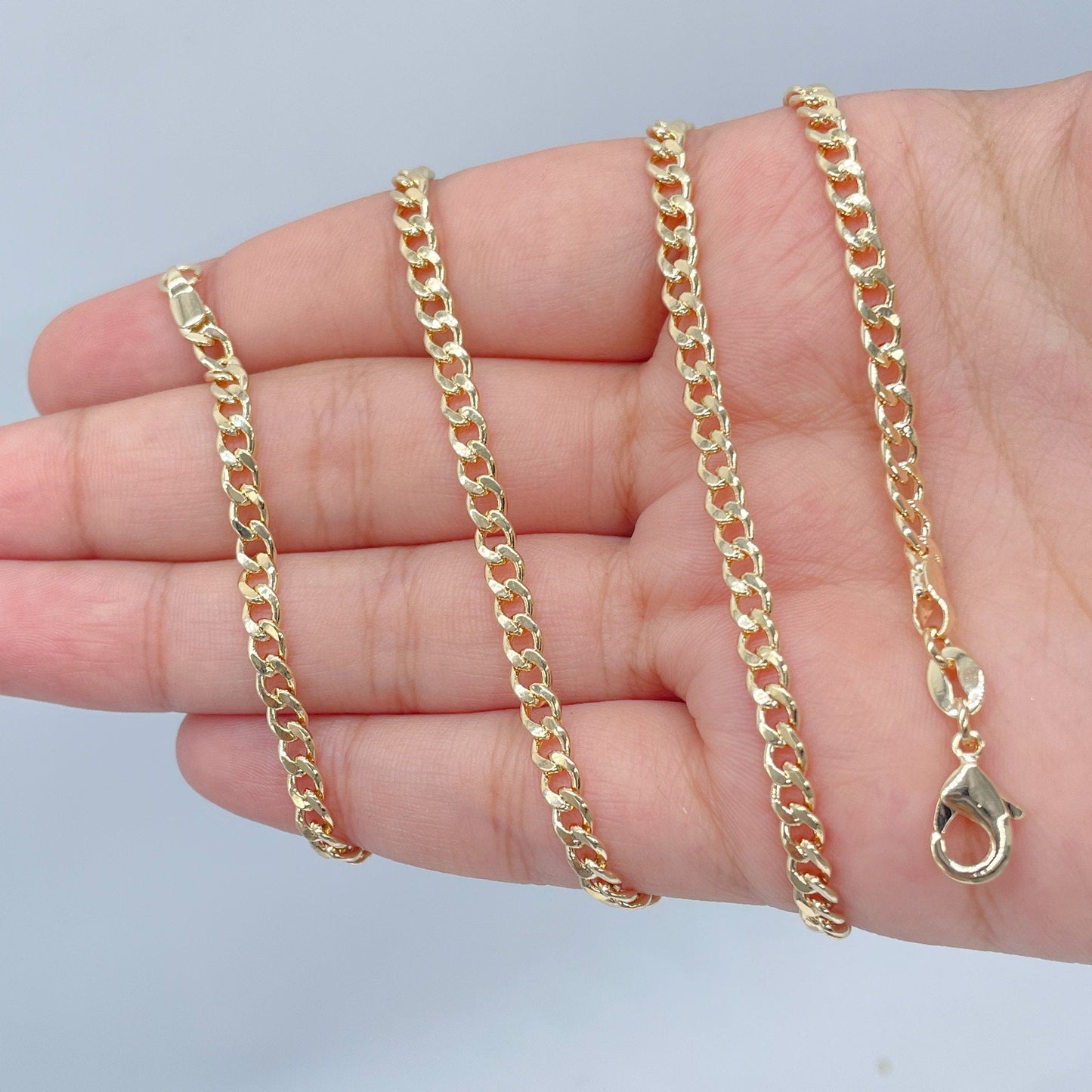18k Gold Filled Cuban Link Chain Necklace: 4mm Curb Chain