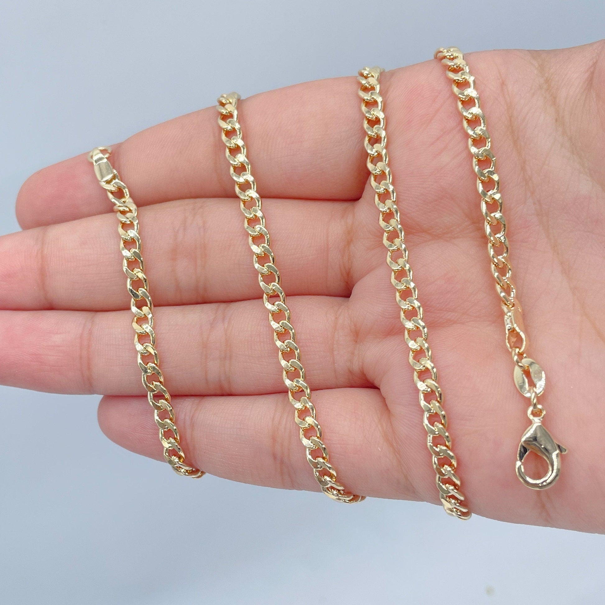 18k Gold Filled Cuban Link Chain Necklace: 4mm Curb Chain
