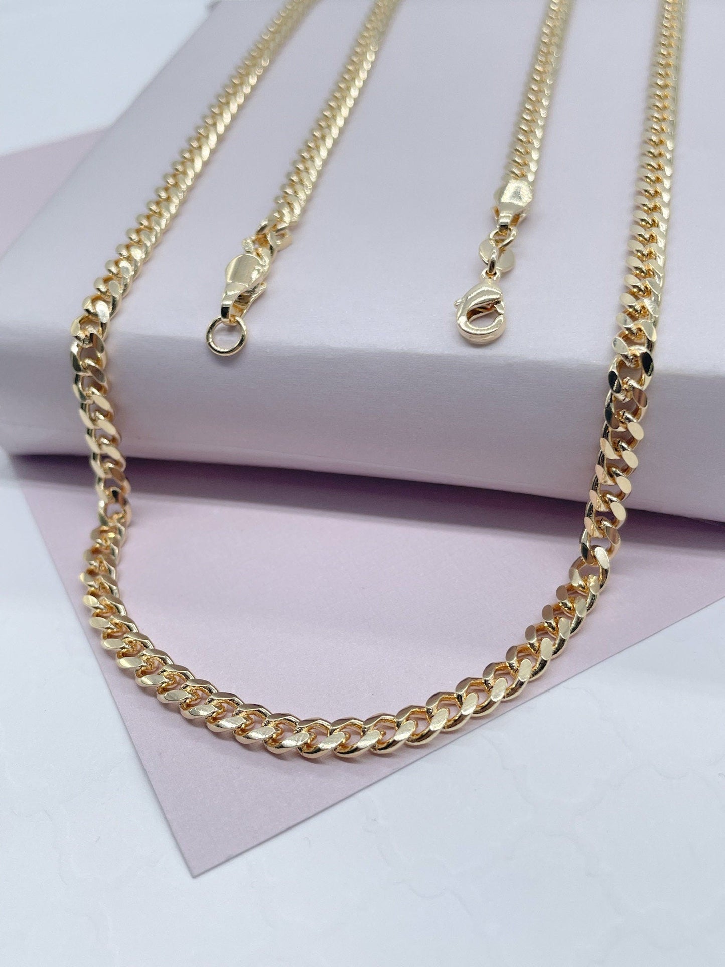 18k Gold Filled Cuban Link Chain Necklace: 4mm Curb Link