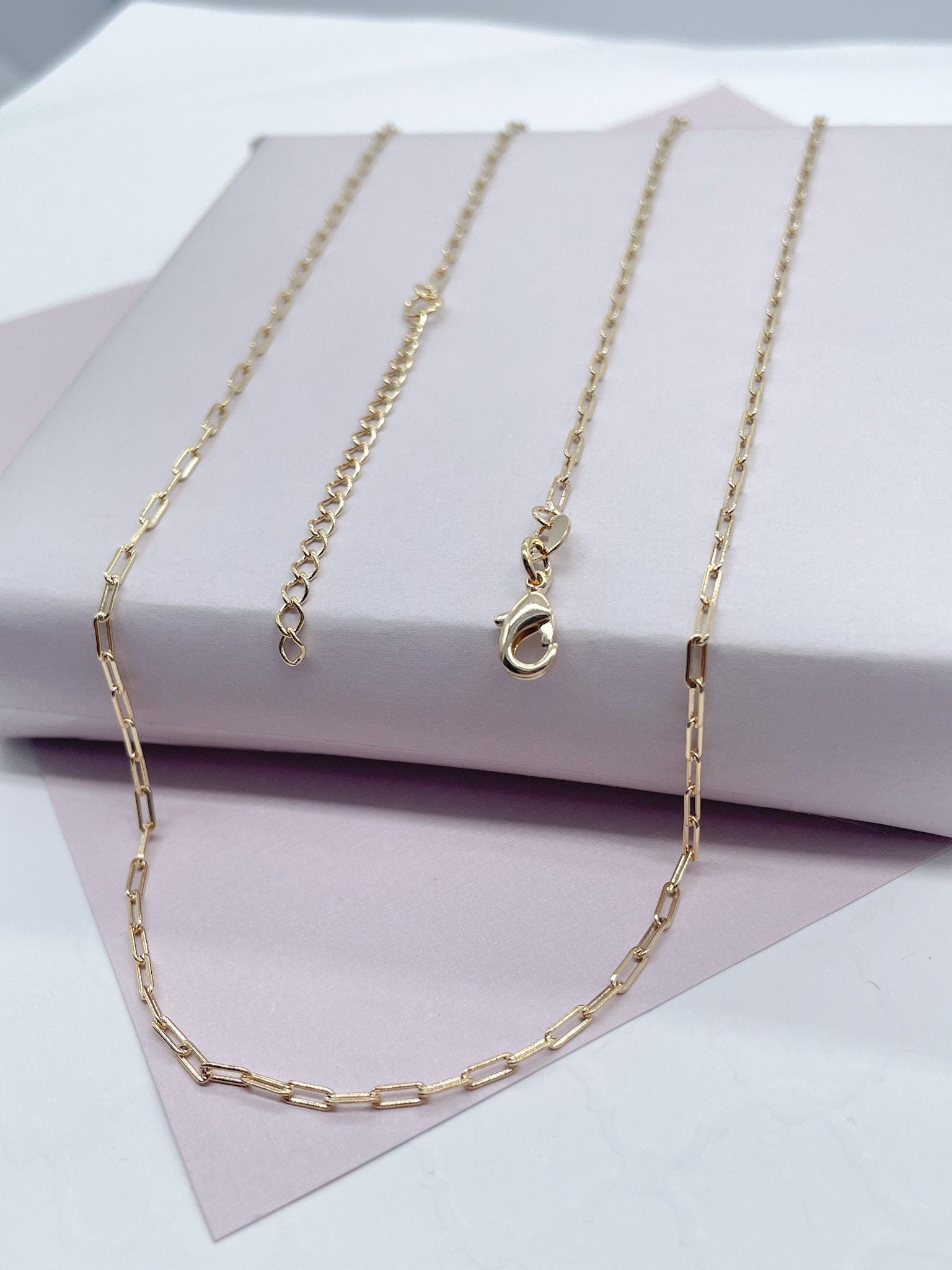 18k Gold Filled 2mm Dainty Paper Clip Chain Necklace Supplies Creative Styling Designers