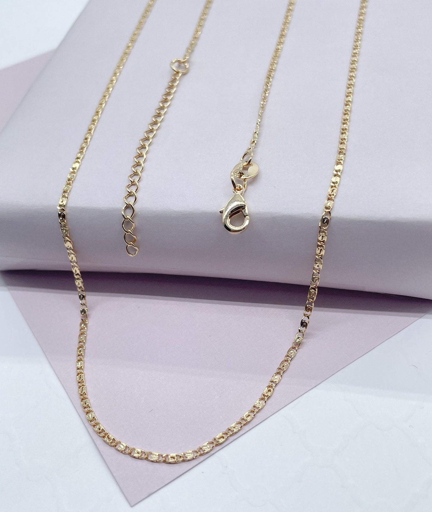 Dainty 18k Gold Filled 2mm Design Flat Fancy Chain Necklace for Wholesale