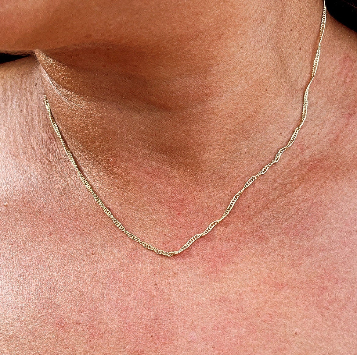 18k Gold Filled 1mm Dainty Singapore Chain Necklace Supplies Creative Styling and Design Layers