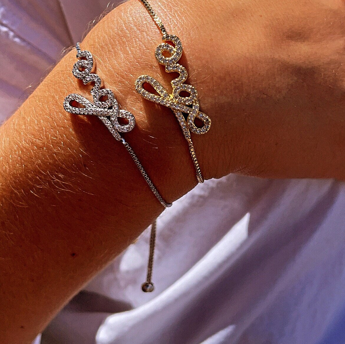 18k Gold Filled Micro Pave Cubic Zirconia "Love" Adjustable Bracelet In Box Chain Style With Slider Clasp Jewelry Gift Her