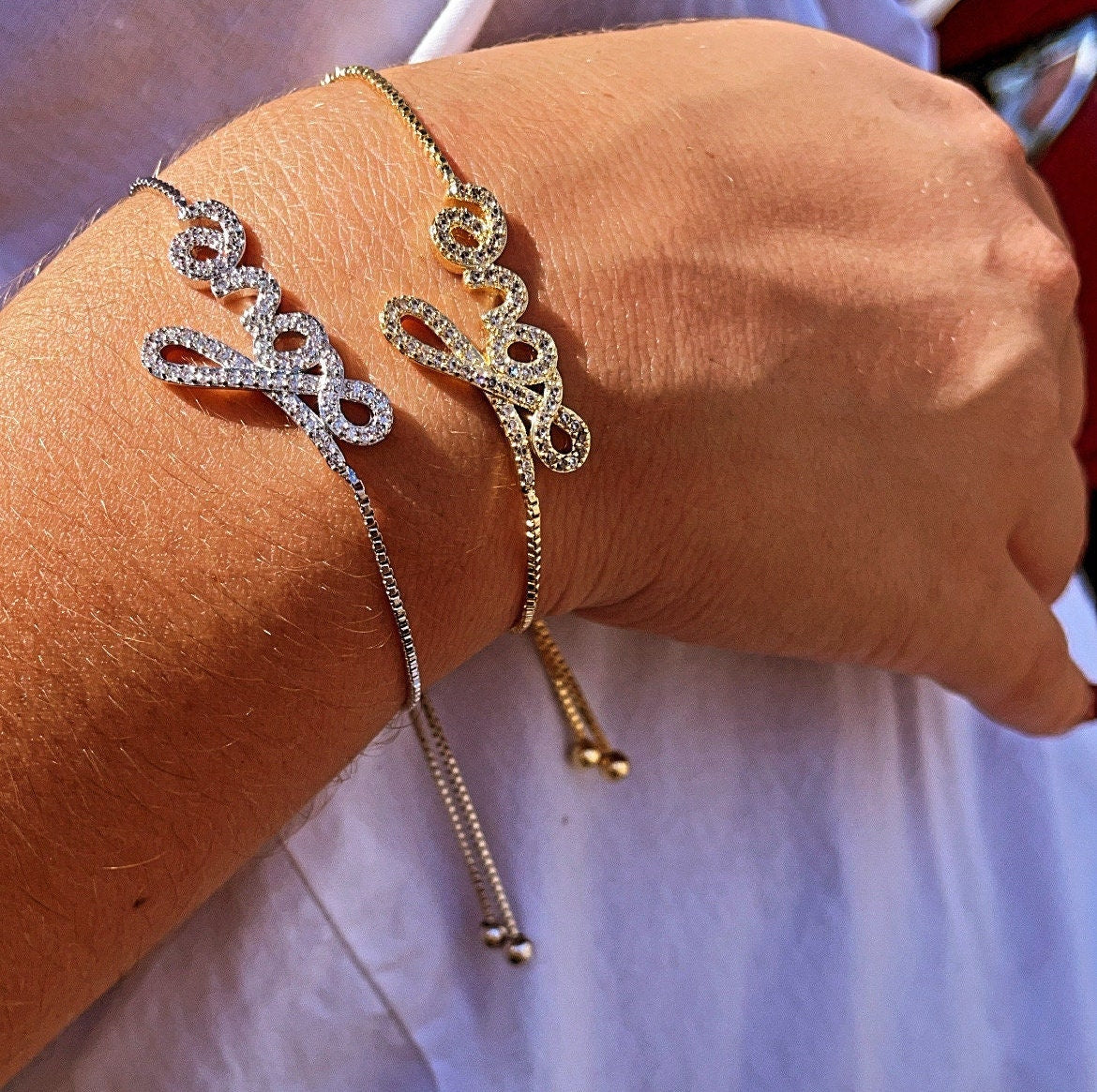 18k Gold Filled Love Bracelet: Cubic Zirconia Slider Bracelet