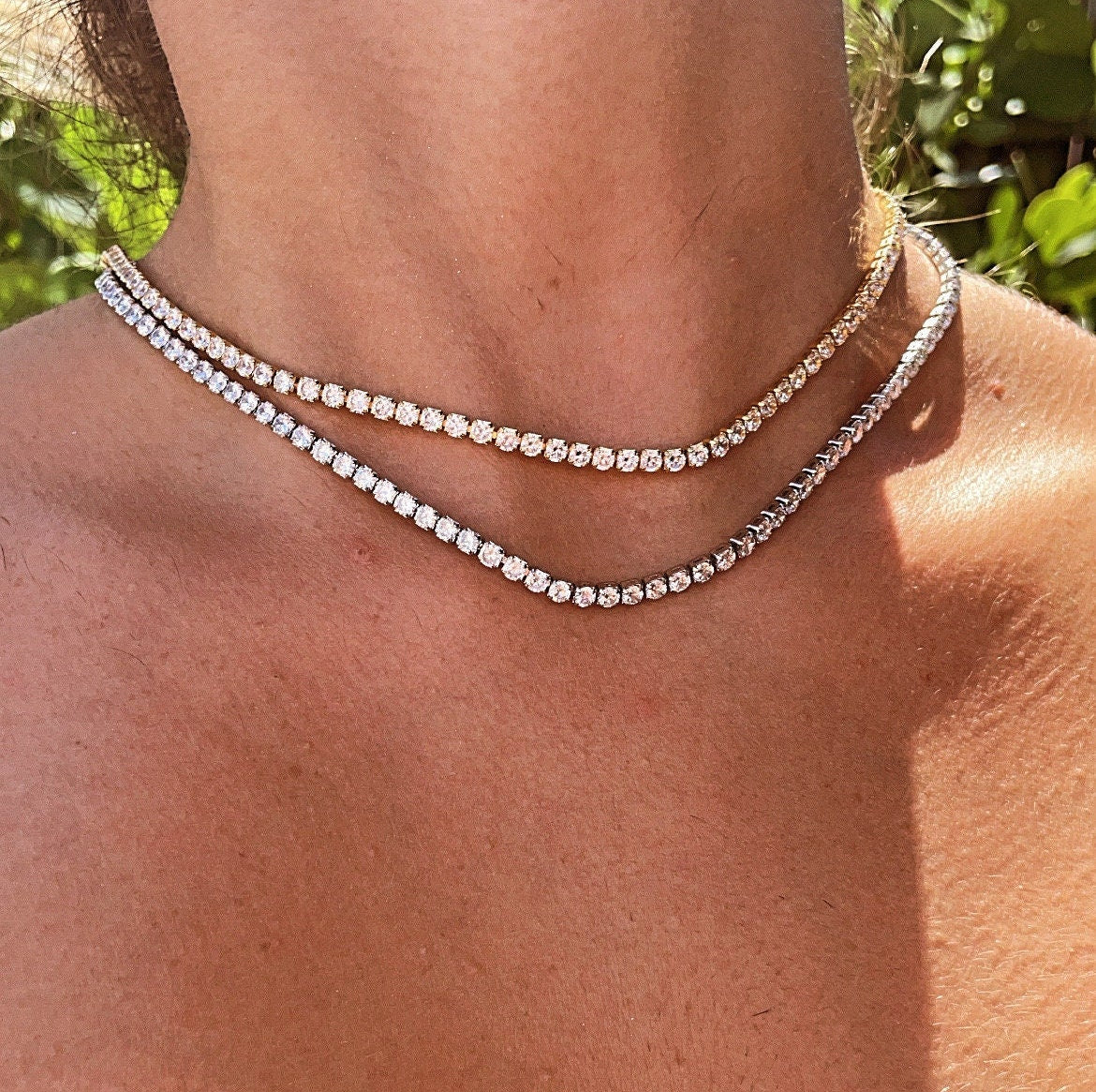 18k Gold Filled 3mm Tennis Necklace Available In Silver Cubic Zirconia Necklace Chain Jewelry