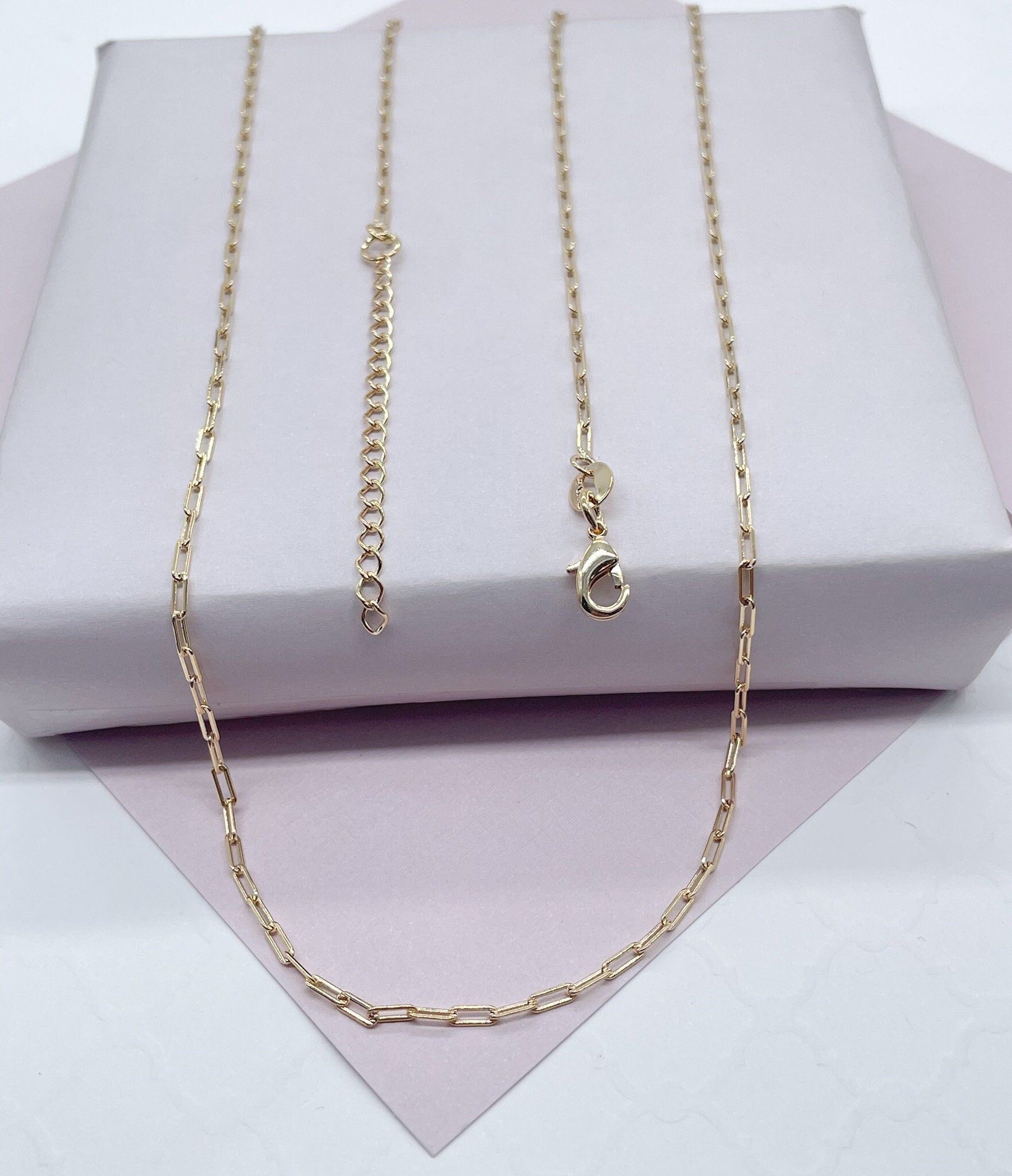 18k Gold Filled 2mm Dainty Paper Clip Chain Necklace Supplies Creative Styling Designers