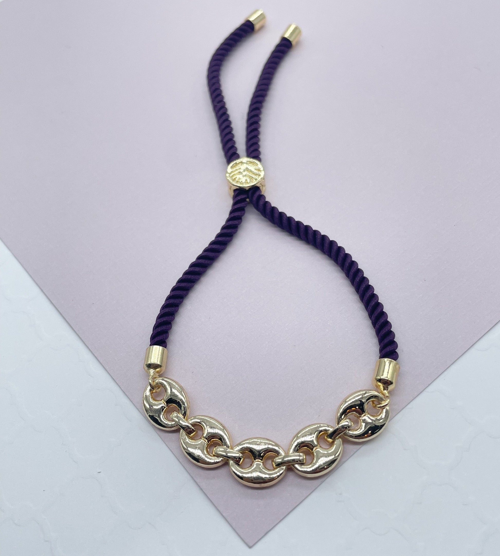 18k Gold Filled Twisted Fabric Bracelet With Mariner Chain in The Center in Winter Colors