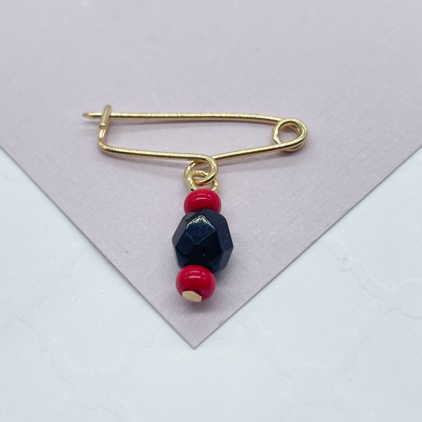 18k Gold Filled Simulated Azabache Stone Safety Pin Babe Protection Good Luck tune Supplies