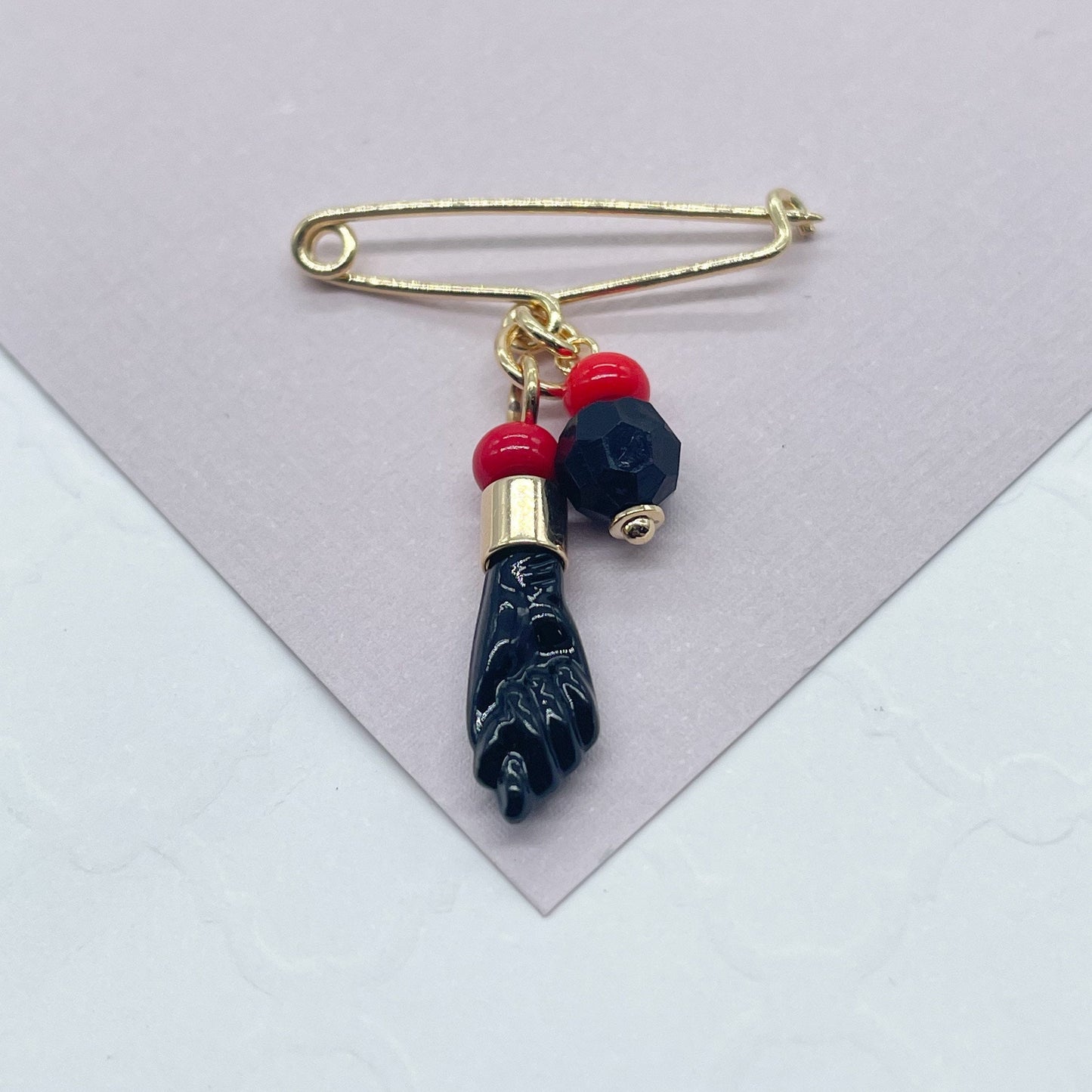 18k Gold Filled Simulated Azabache Stone Safety Pin Babe Protection Good Luck tune Supplies