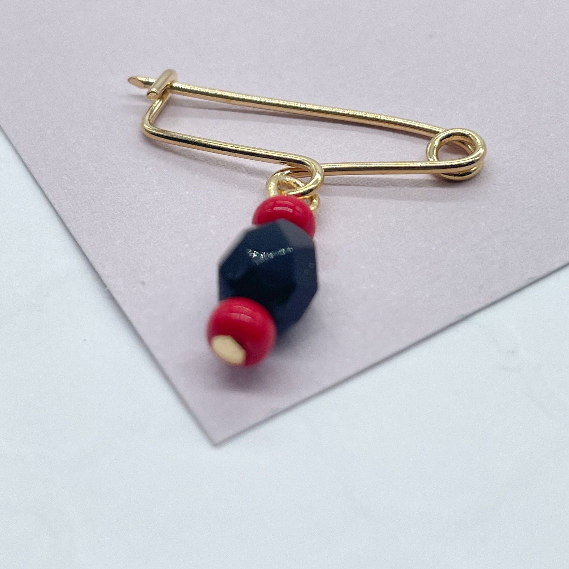 18k Gold Filled Simulated Azabache Stone Safety Pin Babe Protection Good Luck tune Supplies