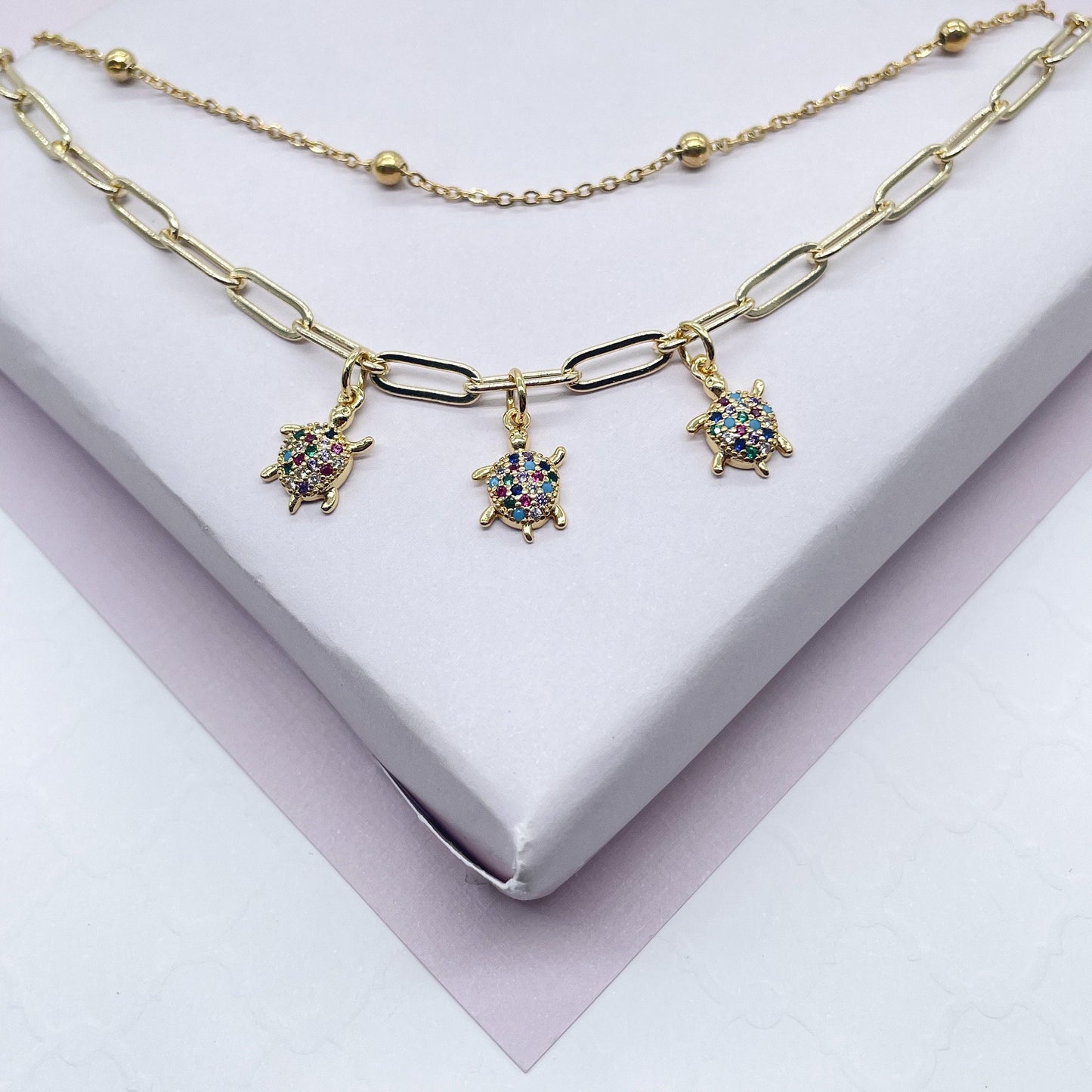 18k Gold Filled Multi-Color CZ Butterfly Charm Anklet, Owl, Elephant, Dolphin, Star, Pineapple, Heart Lock Charm Anklet, Satellite Anklet