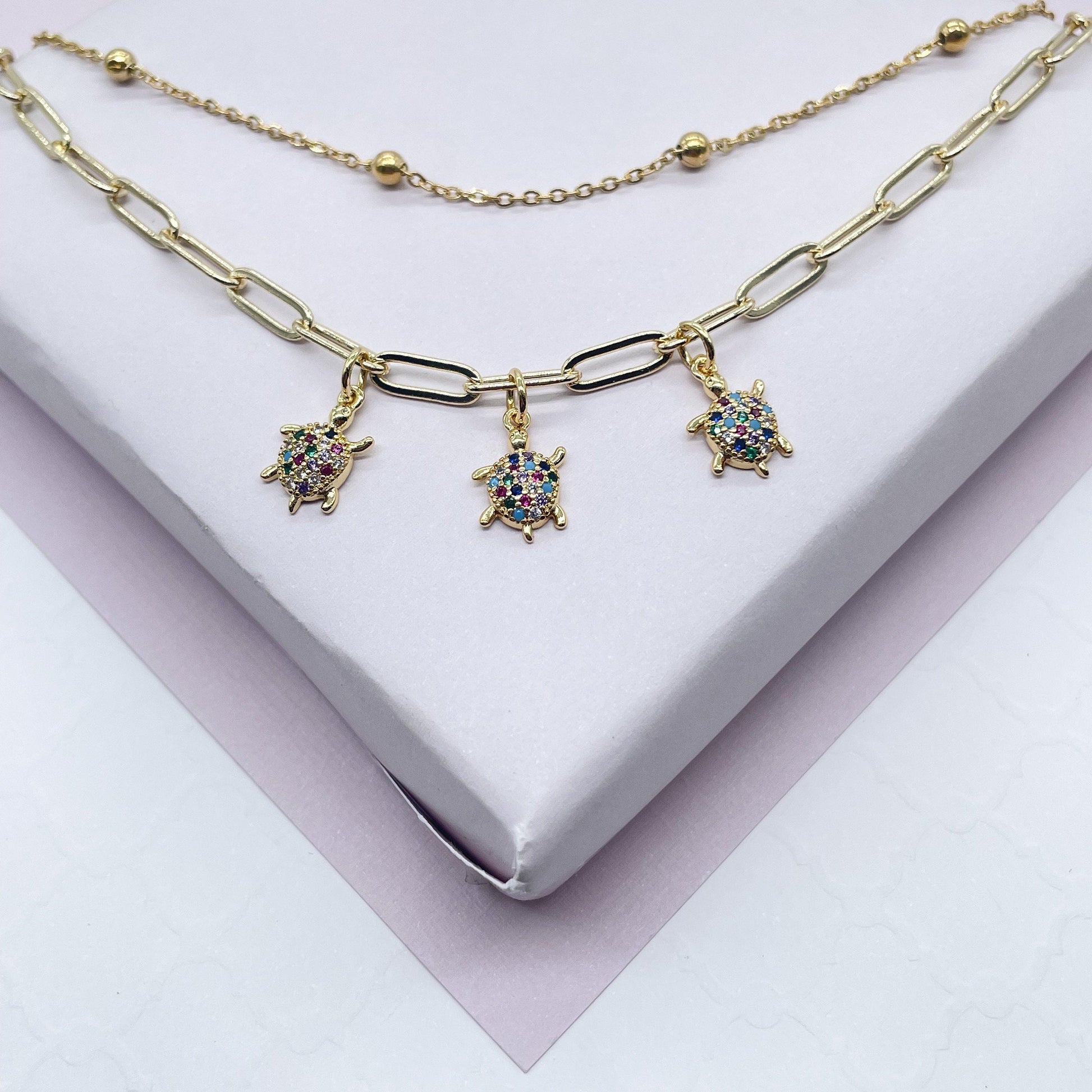 18k Gold Filled Multi-Color CZ Butterfly Charm Anklet, Owl, Elephant, Dolphin, Star, Pineapple, Heart Lock Charm Anklet, Satellite Anklet