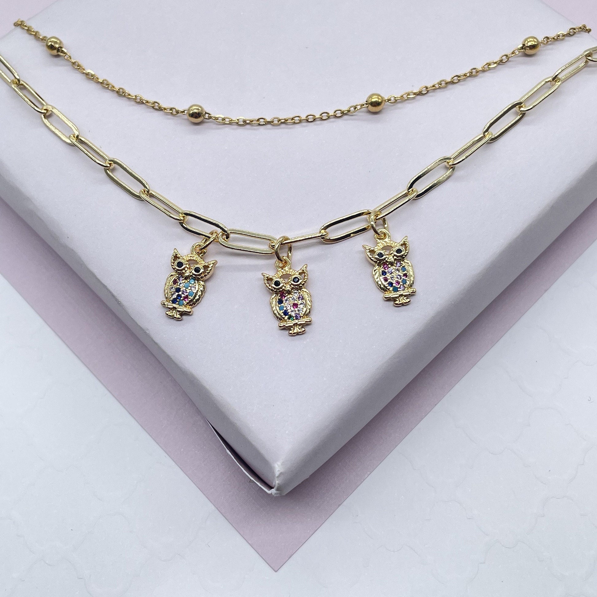 18k Gold Filled Multi-Color CZ Butterfly Charm Anklet, Owl, Elephant, Dolphin, Star, Pineapple, Heart Lock Charm Anklet, Satellite Anklet