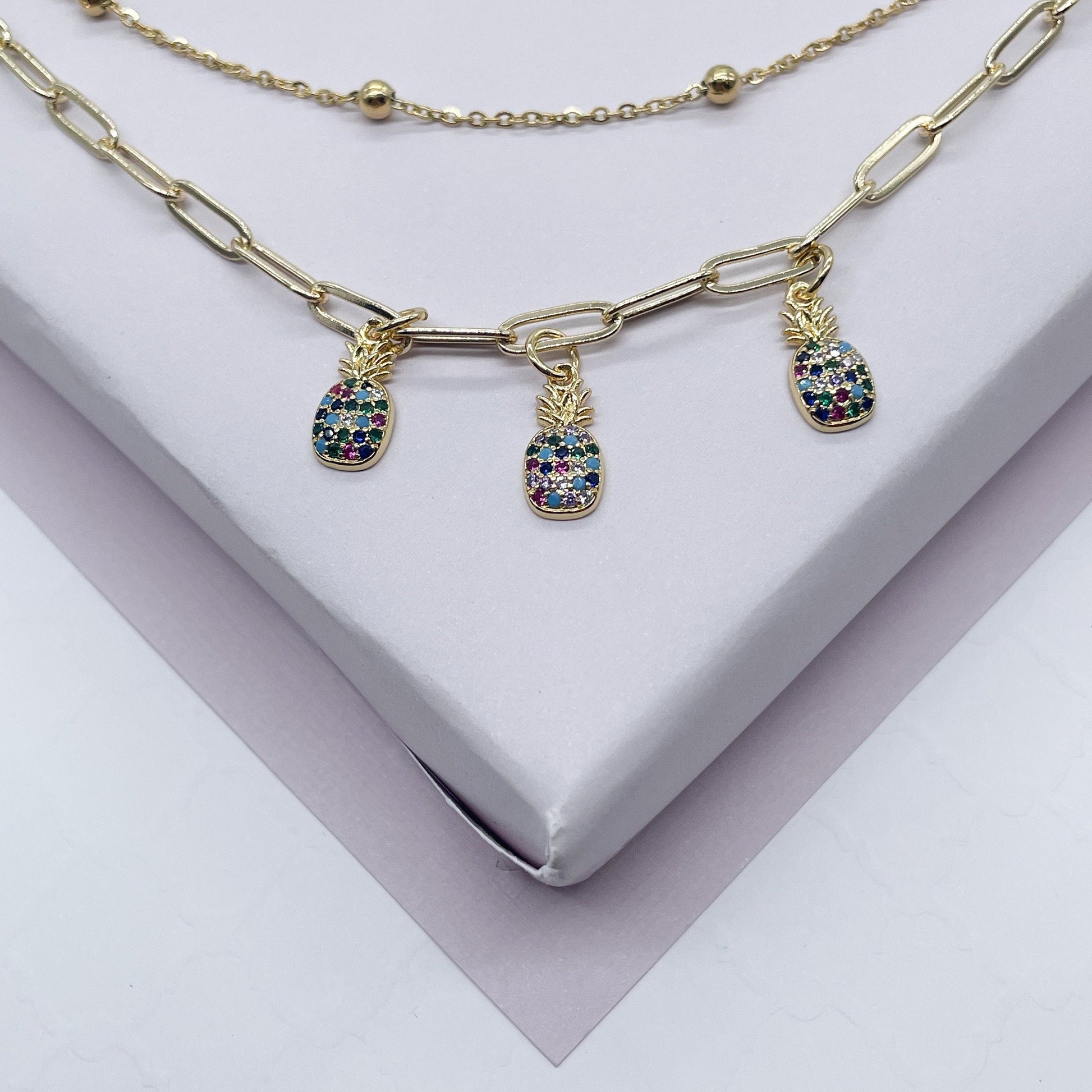 18k Gold Filled Multi-Color CZ Butterfly Charm Anklet, Owl, Elephant, Dolphin, Star, Pineapple, Heart Lock Charm Anklet, Satellite Anklet