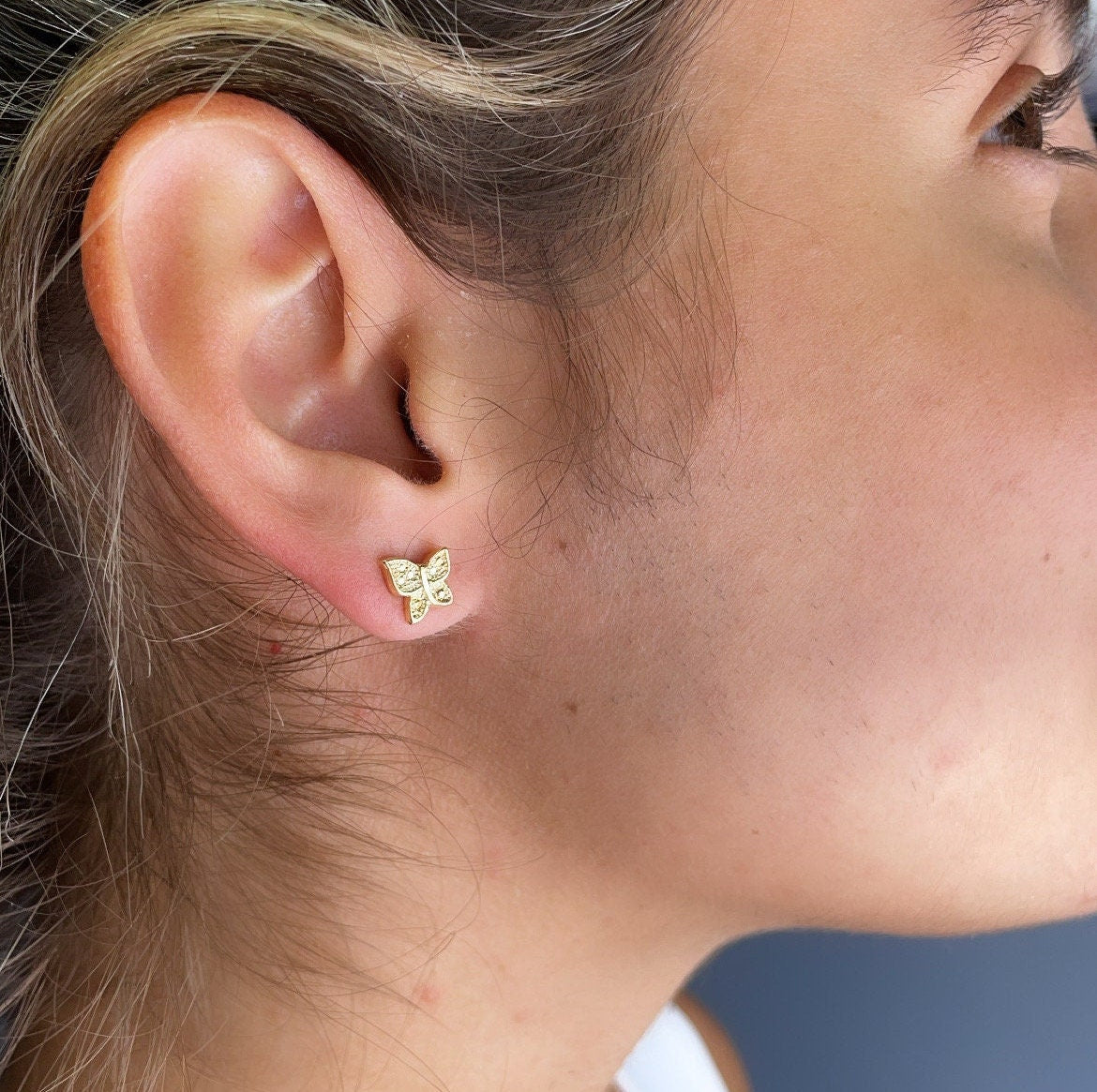18k Gold Filled Small Butterfly Stud Earrings Dainty Jewelry Featuring Design