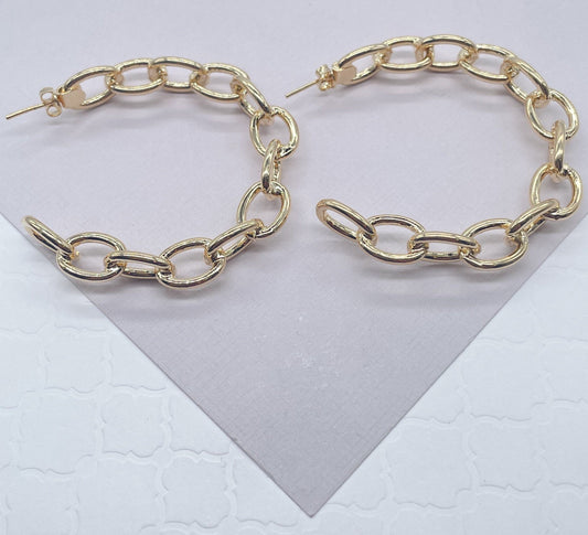 18k Gold Filled Hoop Earrings: Chunky Cable Chain Link Style
