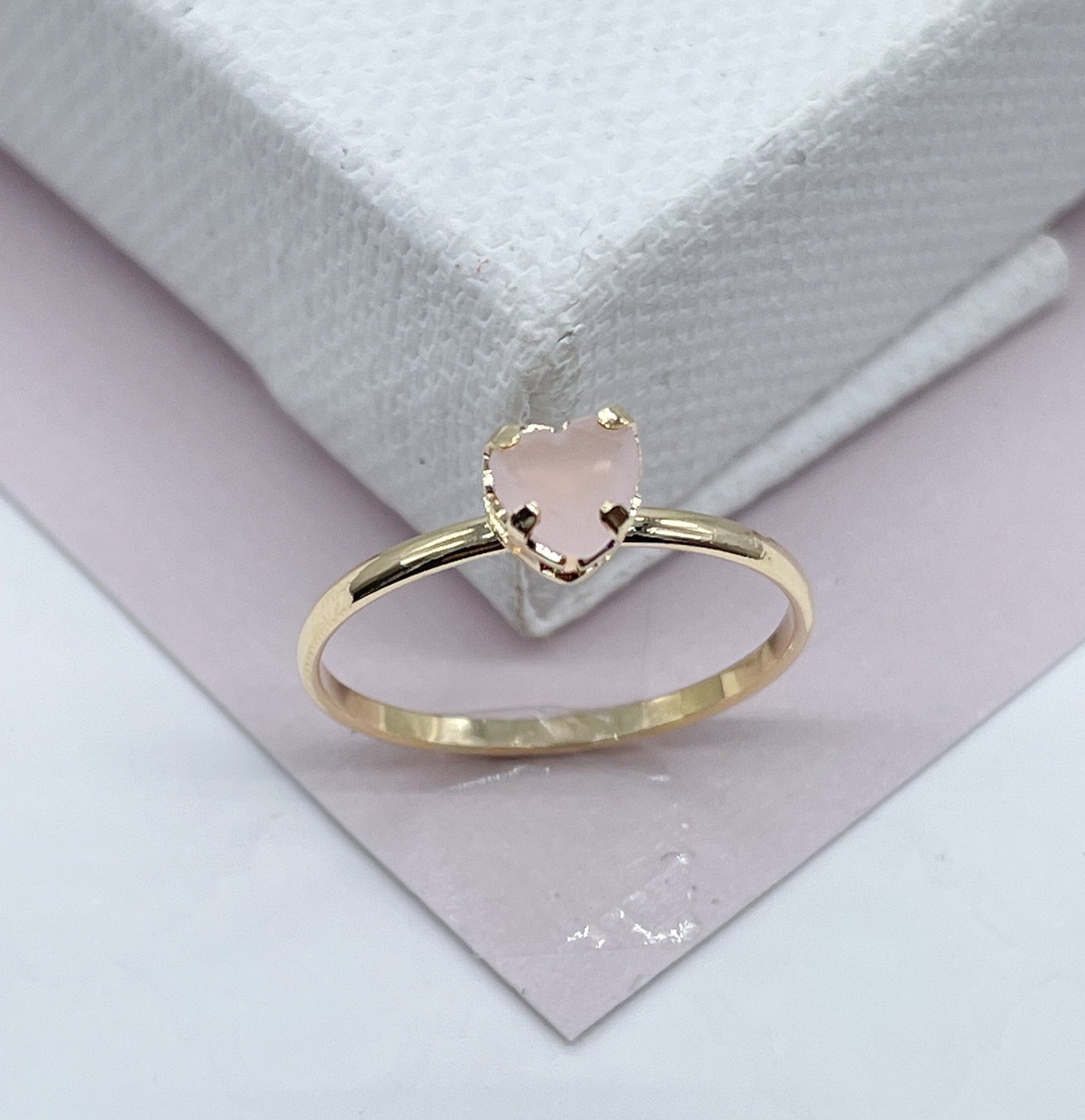 Thin 18k Gold Filled Ring Featuring Solitaire Colorful Heart Shape Cubic Zirconia Jewelry