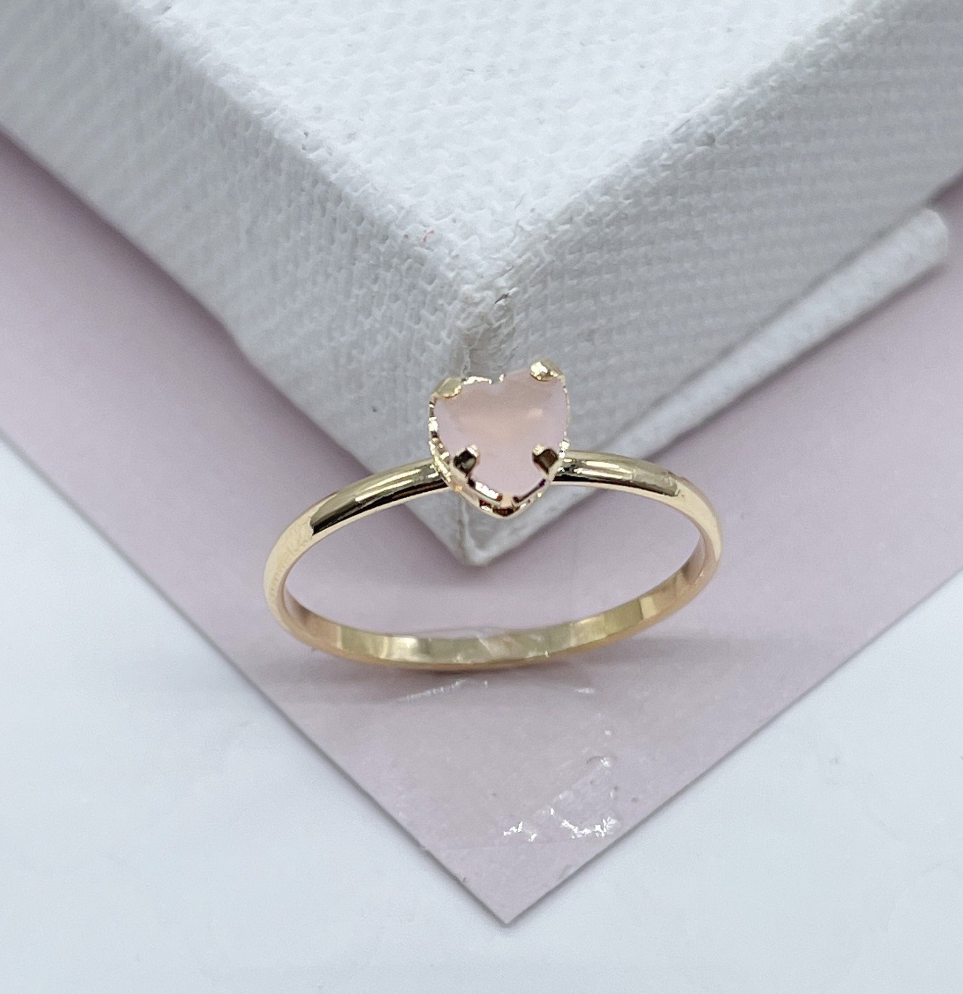 Thin 18k Gold Filled Ring Featuring Solitaire Colorful Heart Shape Cubic Zirconia Jewelry