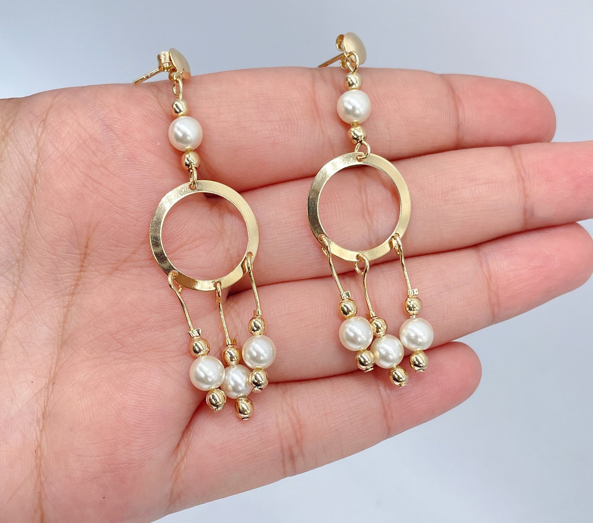 18k Gold Filled Boho Dreamcatcher Inspire Design Dangle Earrings Featuring Details in Simulated Pearl Jewelry