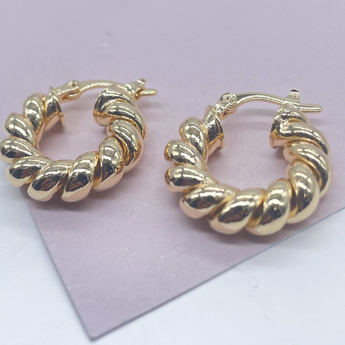 18k Gold Filled Chunky Croissant Style Hoop Earrings, Very Light Hallowed