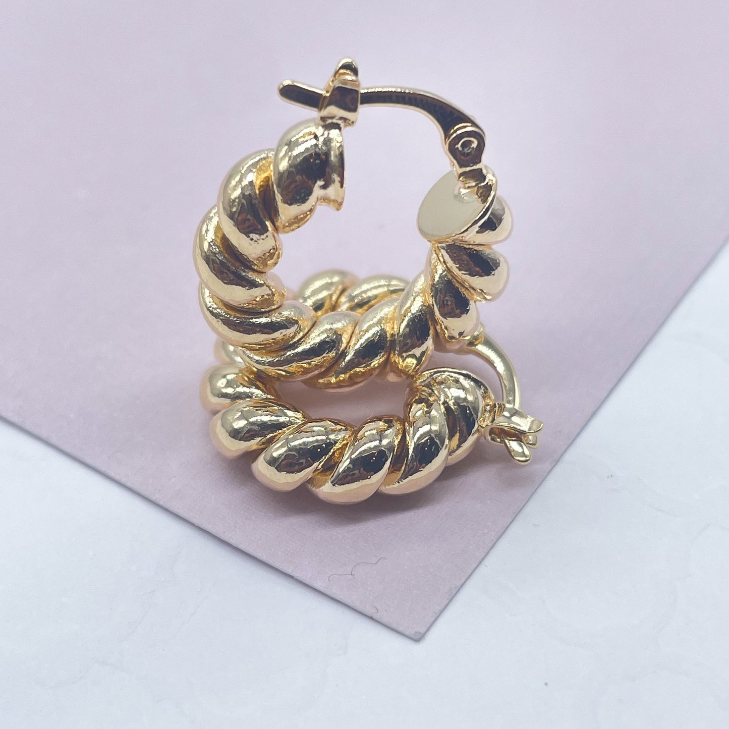 18k Gold Filled Croissant Hoop Earrings: Chunky Twisted Jewelry